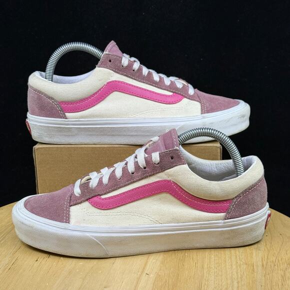 Vans Shoes - Vans Old Skool Shoes Women’s Size 8.5 White Pink Canvas Low Lace Up Skate